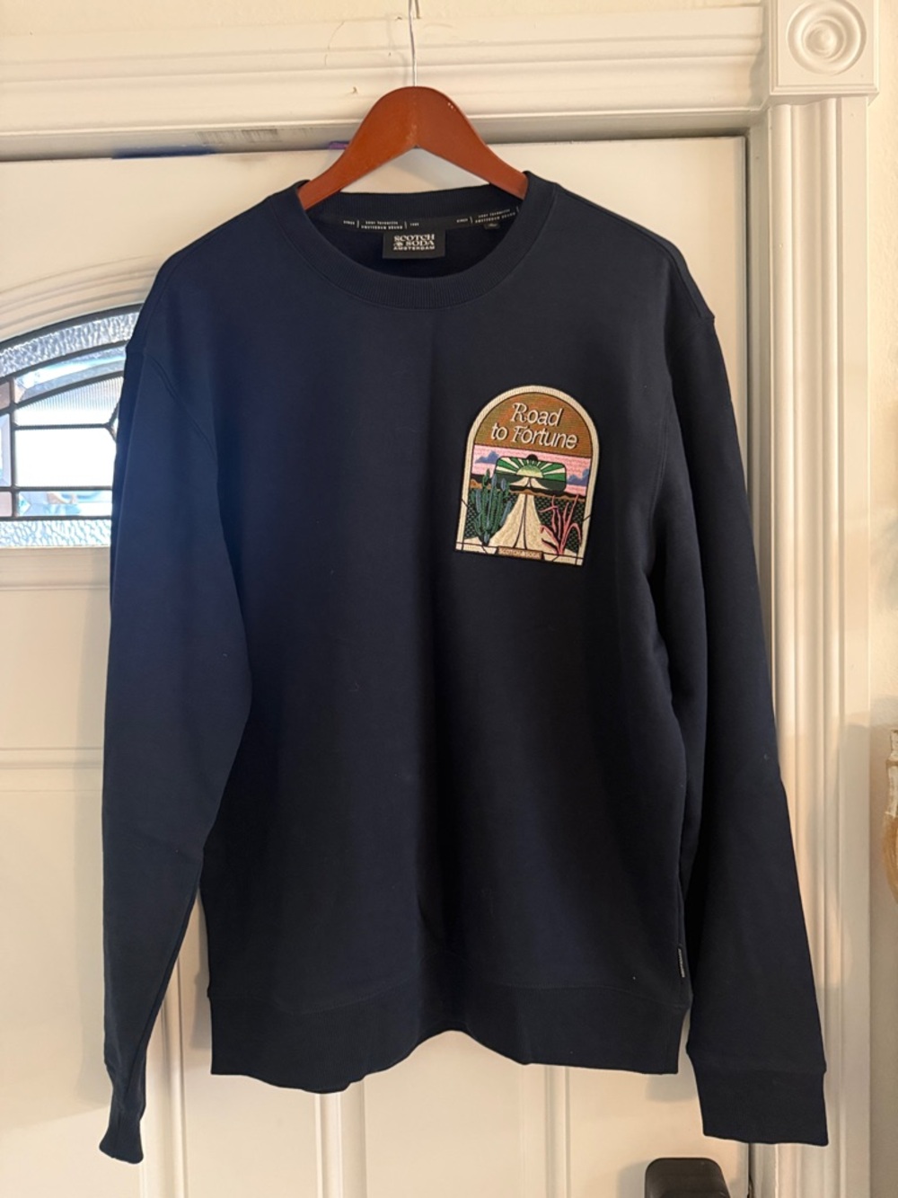Scotch & Soda Navy Crewneck with 'Road to Fortune' Color Patch